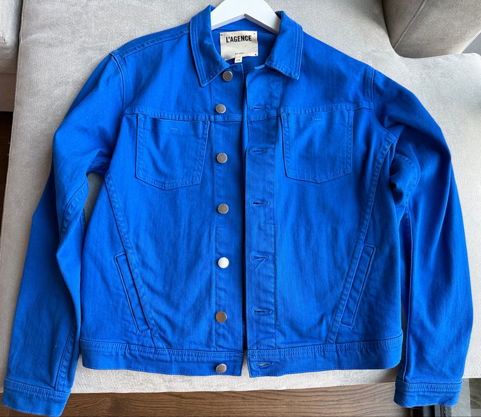 L’agence Jacket Vivid Blue W Silver Tone Buttons Pockets L Euc